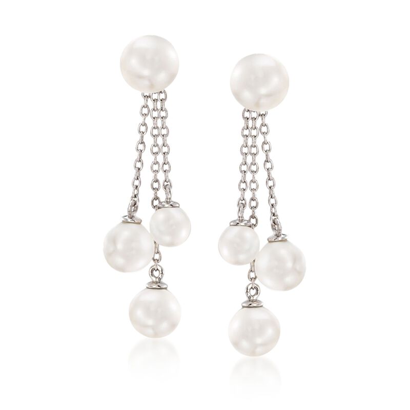 5-7mm Shell Pearl Jewelry Set: Earrings and Tassel Earring Jackets in Sterling Silver image number 0