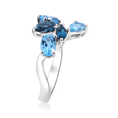 2.30 ct. t.w. London and Swiss Blue Topaz Bypass Ring in Sterling Silver