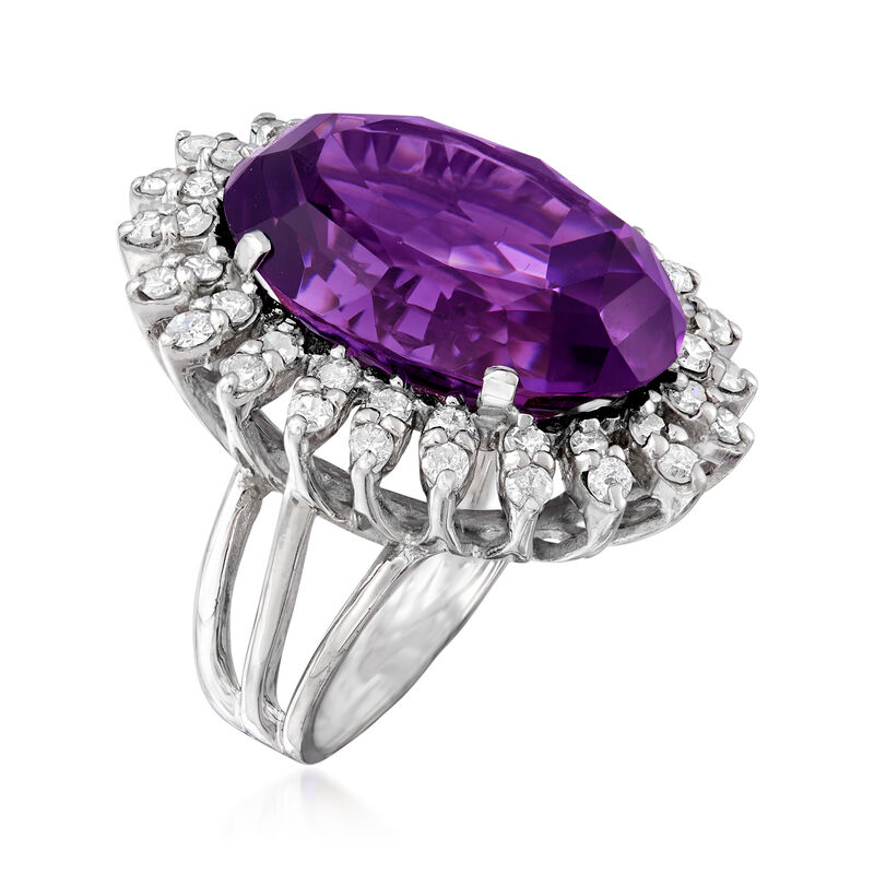 C. 1950 Vintage 25.15 Carat Amethyst and 1.55 ct. t.w. Diamond Ring in 14kt White Gold image number 2