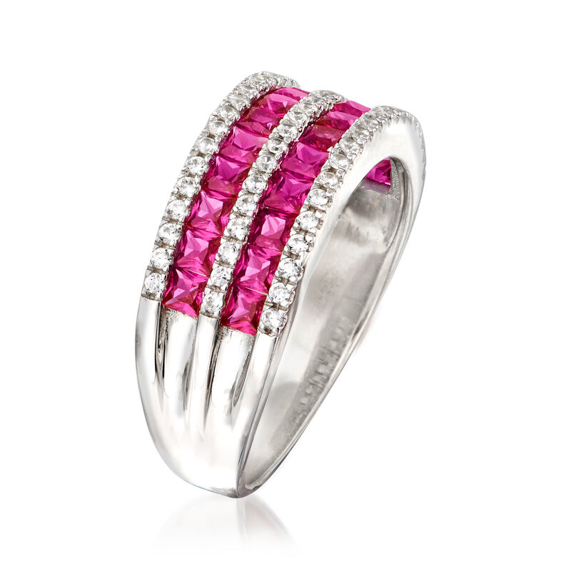 1.20 ct. t.w. Simulated Ruby and .30 ct. t.w. CZ Double-Row Ring in Sterling Silver image number 2