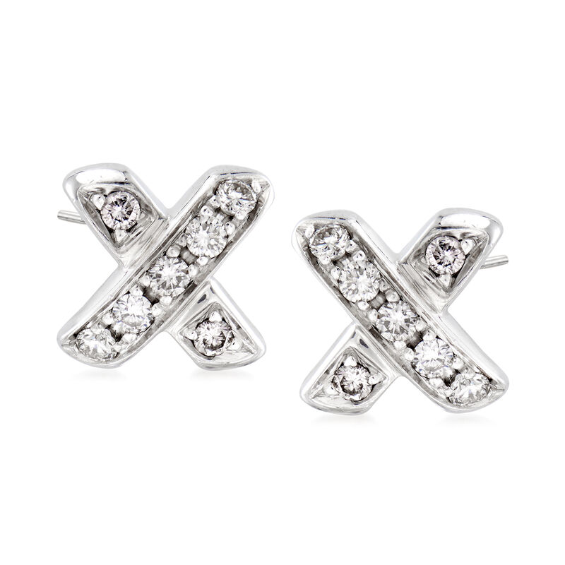 C. 1980 Vintage Tiffany Jewelry .35 ct. t.w. Diamond X Earrings in 18kt White Gold image number 0