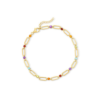 1.40 ct. t.w. Multi-Gemstone Paper Clip Link Anklet in 18kt Gold Over Sterling