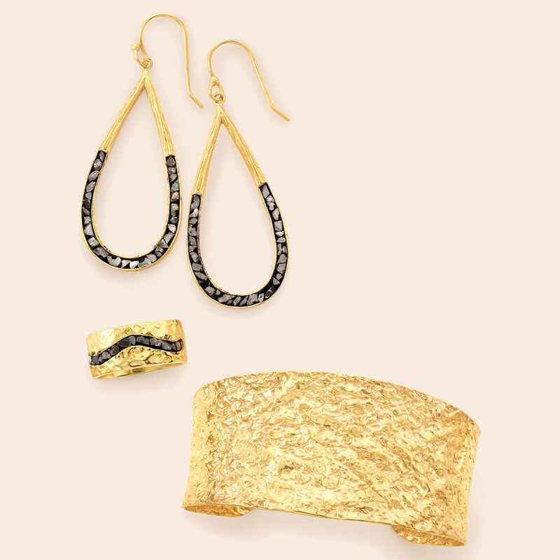 .89 ct. t.w. Rough-Cut Diamond Drop Earrings in 18kt Yellow Gold Over Sterling Silver image number 2