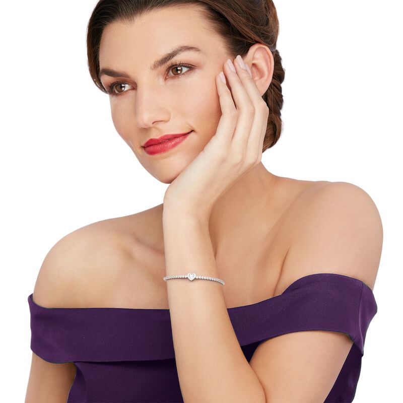 Swarovski Crystal "Subtle Heart" Adjustable Crystal Bolo Bracelet in Silvertone image number 1