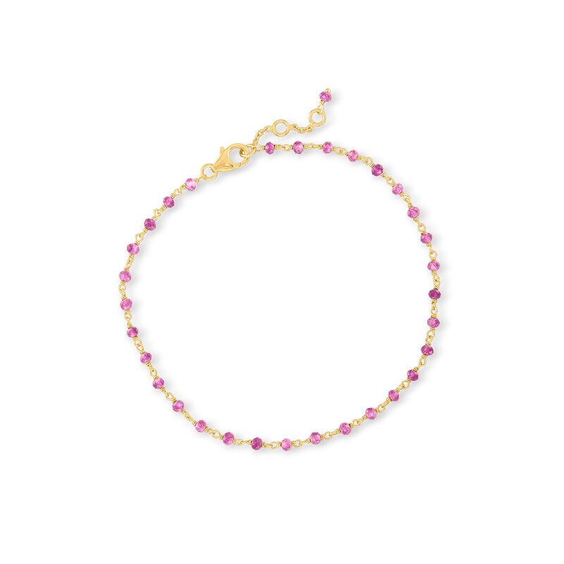 5.50 ct. t.w. Pink Tourmaline Bead Anklet in 18kt Gold Over Sterling. 9&quot; image number 0