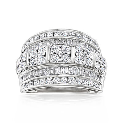 2.00 ct. t.w. Baguette and Round Diamond Multi-Row Ring in Sterling Silver