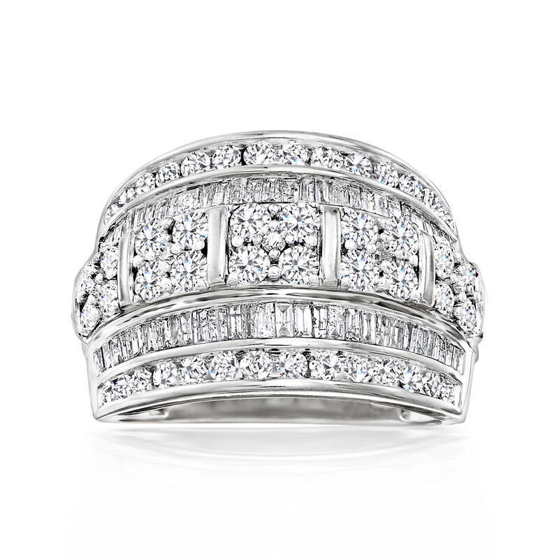 2.00 ct. t.w. Baguette and Round Diamond Multi-Row Ring in Sterling Silver image number 0