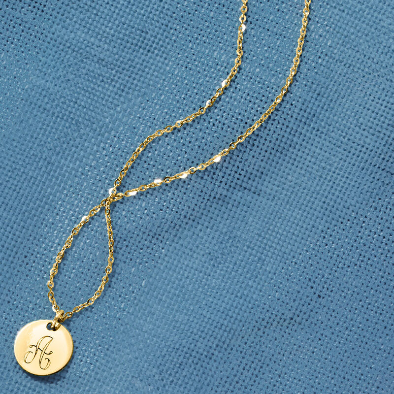 Plain - Italian 14kt Yellow Gold Circle Charm Necklace. 16&quot; image number 3