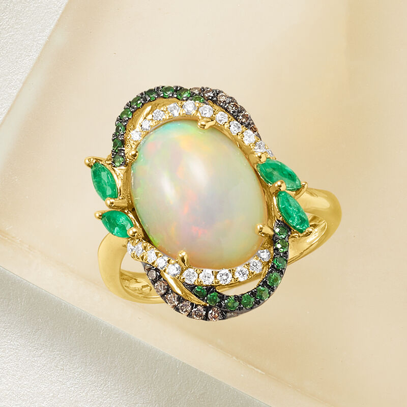 Ethiopian Opal and .40 ct. t.w. Multi-Stone Ring With.27 ct. t.w. Multicolored Diamonds in 14kt Yellow Gold image number 3