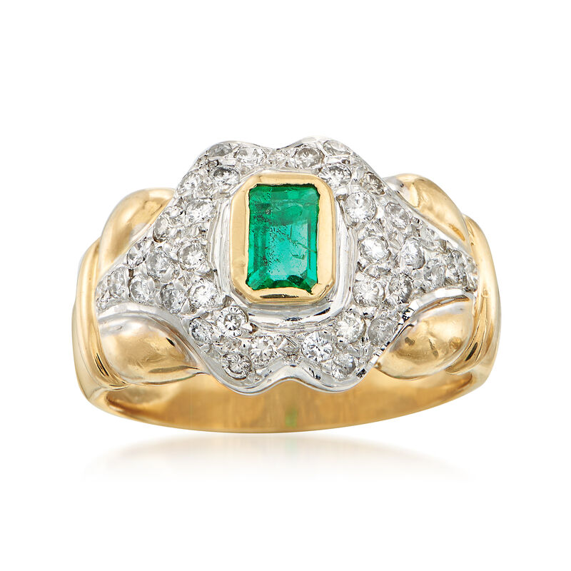 C. 1990 Vintage Emerald and Diamond Ring in 18kt Two-Tone Gold. Size 7 image number 0