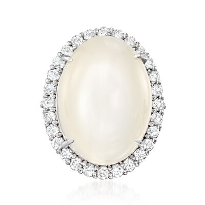C. 1990 Vintage Moonstone and 1.80 ct. t.w. Diamond Ring in Platinum