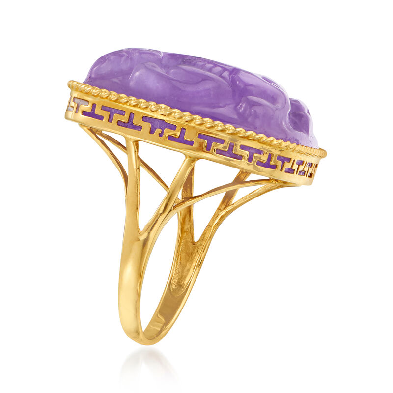 C. 1980 Vintage Purple Jade Dragon Ring in 14kt Yellow Gold image number 2
