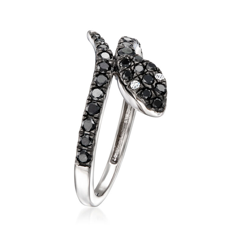 .50 ct. t.w. Black and White Diamond Snake Bypass Ring in Sterling Silver image number 2