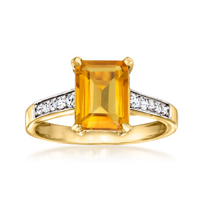 2.20 Carat Citrine Ring with .15 ct. t.w. Lab-Grown Diamonds in 18kt Gold Over Sterling