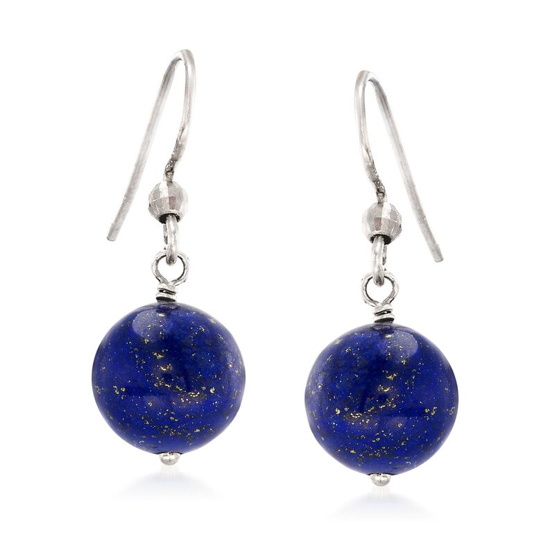 10-10.5mm Blue Lapis Bead Jewelry Set: Necklace, Bracelet and Drop Earrings in Sterling. 18.25&quot; image number 3