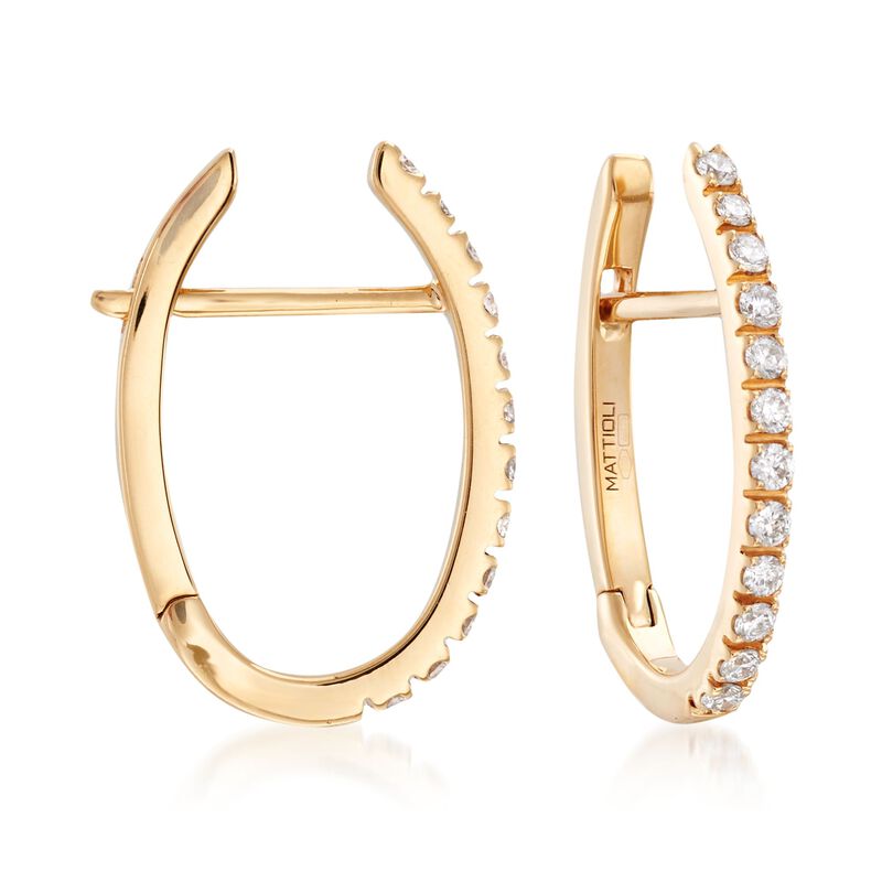 Mattioli &quot;Puzzle&quot; .34 ct. t.w. Diamond Earrings in 18kt Yellow Gold with Three Interchangeable Drops: Black Onyx and Multicolored Mother-Of-Pearl. 7/8&quot; image number 4