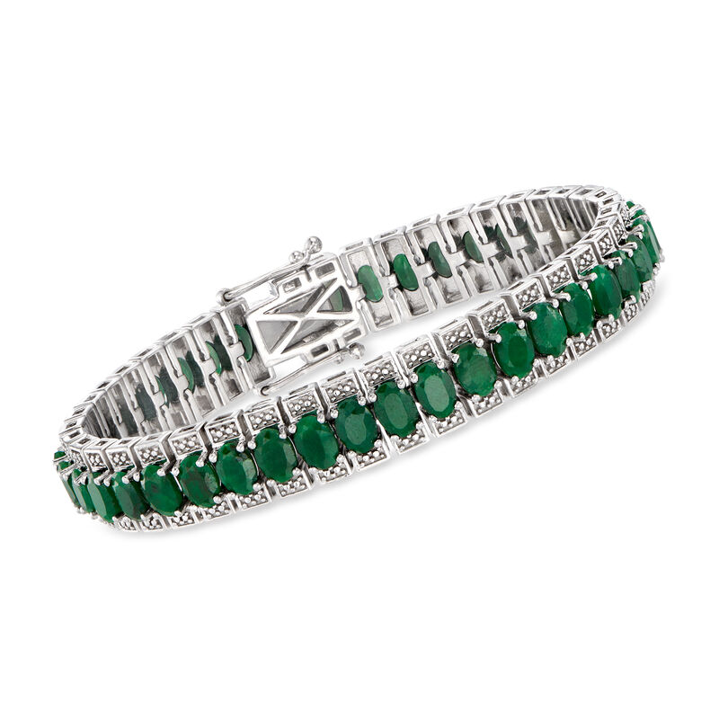 30.00 ct. t.w. Emerald Tennis Bracelet in Sterling Silver image number 0
