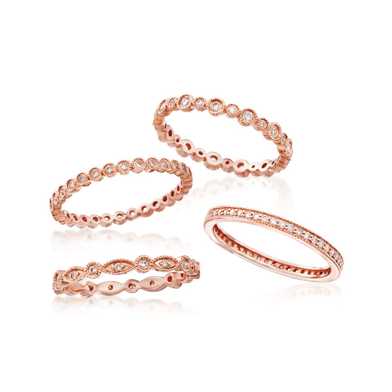 .73 ct. t.w. Diamond Jewelry Set: Four Eternity Bands in 14kt Rose Gold image number 3