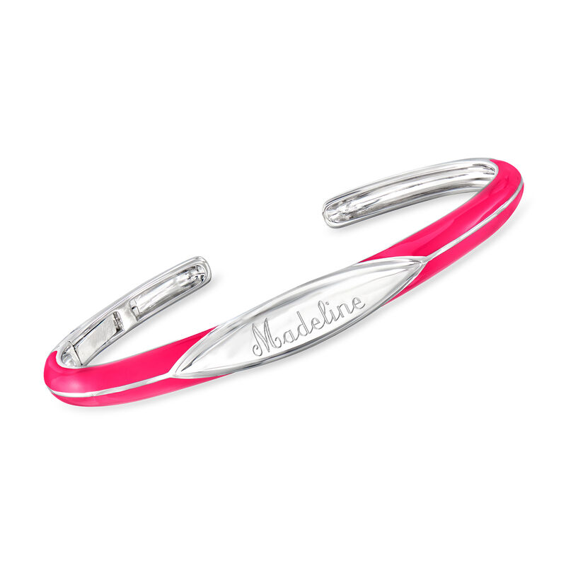Pink Enamel Personalized Cuff Bracelet in Sterling Silver image number 0