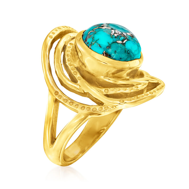 Turquoise Openwork Ring in 18kt Gold Over Sterling image number 2
