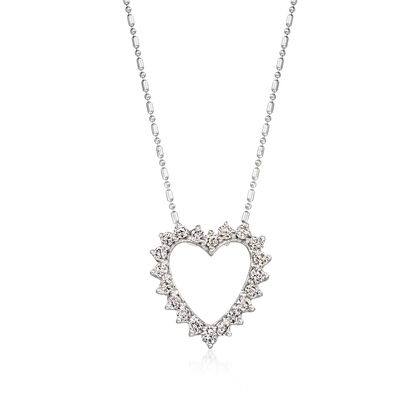 C. 1990 Vintage 1.00 ct. t.w. Diamond Heart Pendant Necklace in 14kt White Gold