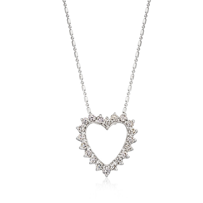 C. 1990 Vintage 1.00 ct. t.w. Diamond Heart Pendant Necklace in 14kt White Gold. 18" image number 0