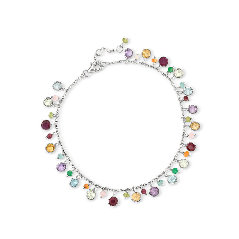 12.70 ct. t.w. Multi-Gemstone Drop Anklet in Sterling Silver. 9&quot; image number 0
