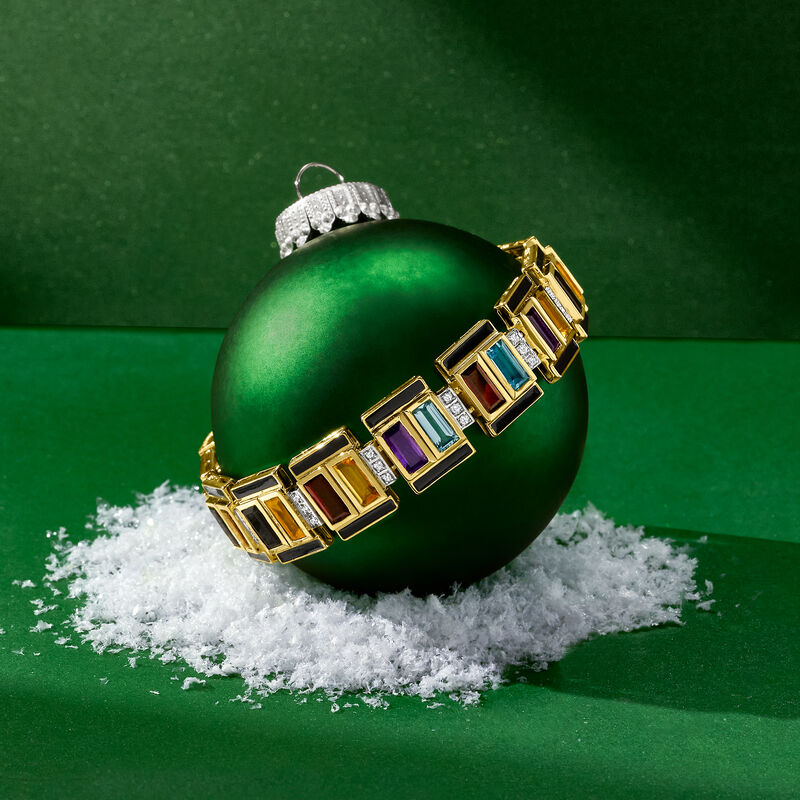 22.50 ct. t.w. Multi-Gemstone Art Deco-Inspired Bracelet with Black Enamel in 18kt Gold Over Sterling image number 3