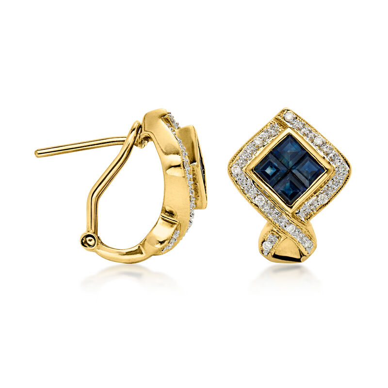 C. 1990 Vintage 1.60 ct. t.w. Sapphire Earrings with .20 ct. t.w. Diamonds in 14kt Yellow Gold image number 0