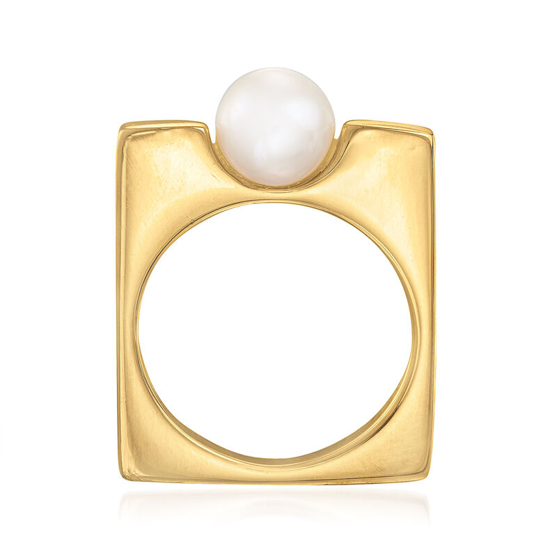 Italian 8mm Cultured Pearl Square Ring in 22kt Gold Over Sterling image number 3