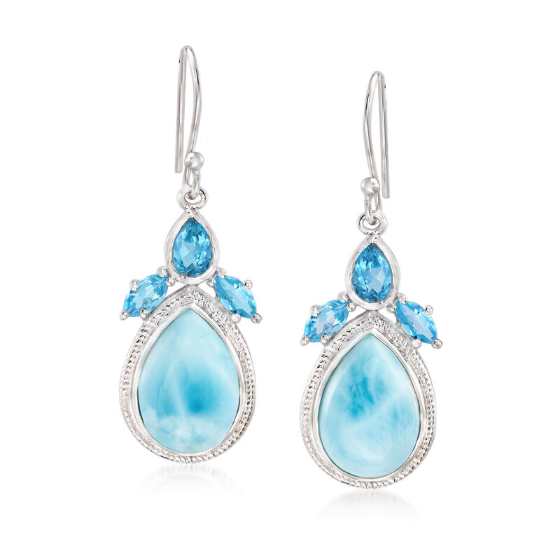 Larimar and 2.10 ct. t.w. Swiss Blue Topaz Earrings in Sterling Silver image number 0