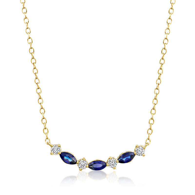 .50 ct. t.w. Lab-Grown Sapphire and .20 ct. t.w. Lab-Grown Diamond Necklace in 18kt Gold Vermeil. 16&quot; image number 1