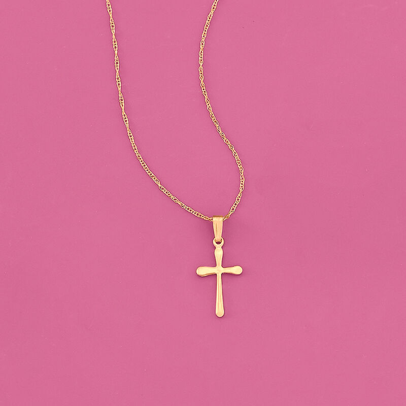 Child's 14kt Yellow Gold Cross Necklace. 15&quot; image number 1