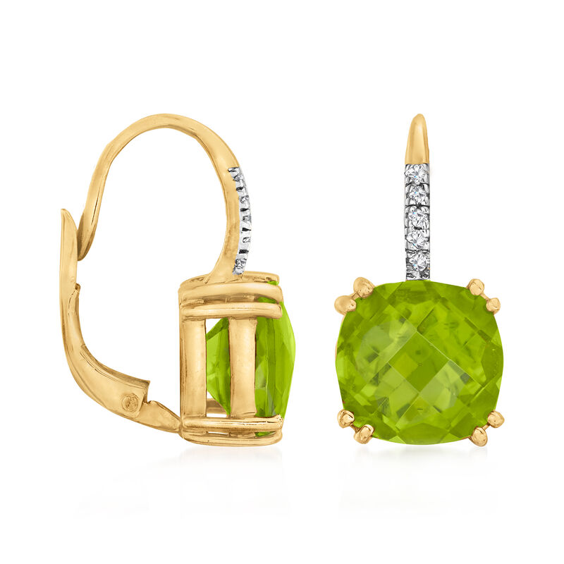 8.00 ct. t.w. Peridot Drop Earrings with Diamonds in 14kt Yellow Gold image number 2