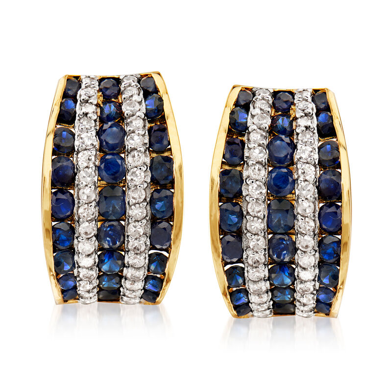 1.80 ct. t.w. Sapphire and .32 ct. t.w. Diamond Hoop Earrings in 14kt Yellow Gold. 1/2&quot; image number 0
