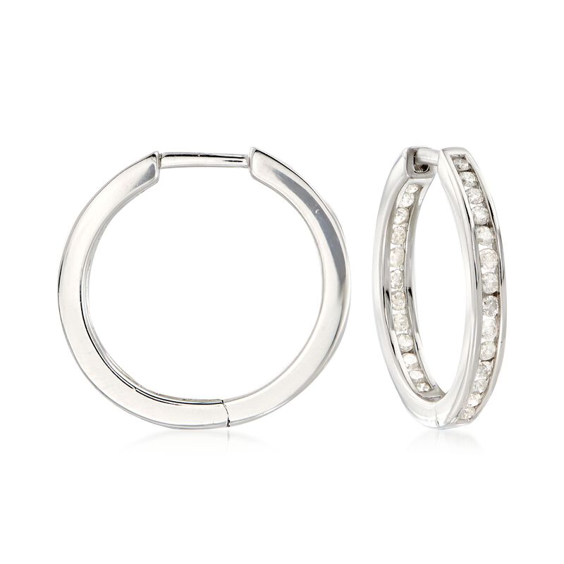 .50 ct. t.w. Channel-Set Diamond Inside-Outside Hoop Earrings in Sterling Silver. 5/8&quot; image number 0