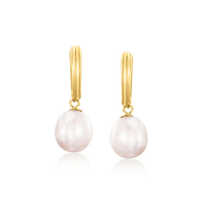 C. 2000 Vintage 10x8mm Cultured Pearl Drop Earrings in 14kt Yellow Gold