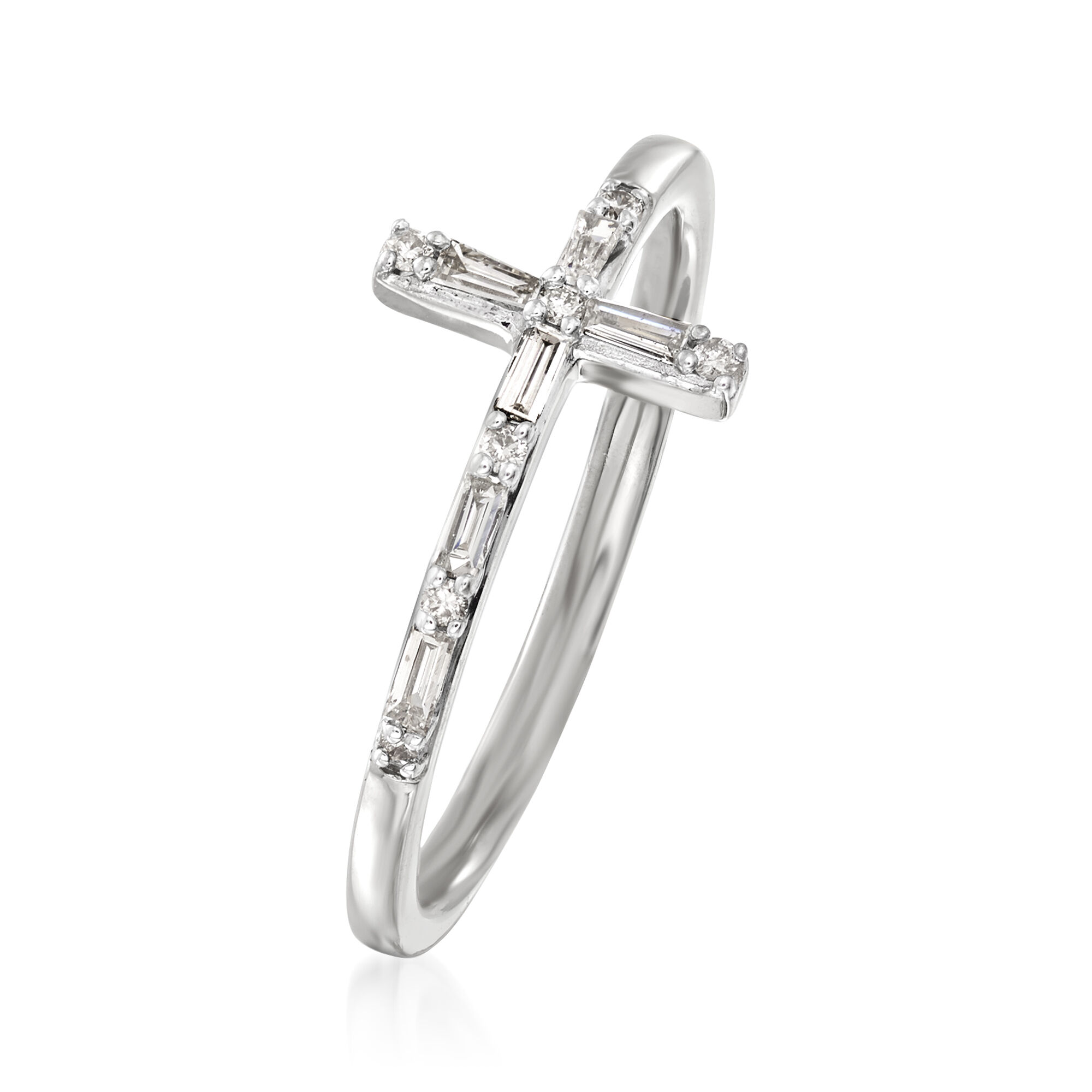 16 ct. t.w. Diamond Cross Ring in 14kt White Gold | Ross Simons