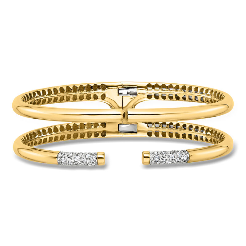 Italian .40 ct. t.w. Diamond Two-Row Open-Space Cuff Bracelet in 14kt Yellow Gold. 7" image number 0