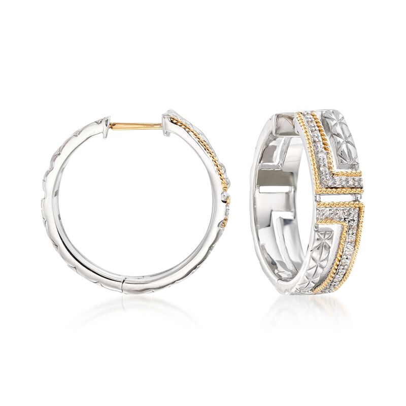 Andrea Candela &quot;Laberinto&quot; .10 ct. t.w. Diamond Hoop Earrings in 18kt Gold and Sterling Silver image number 0
