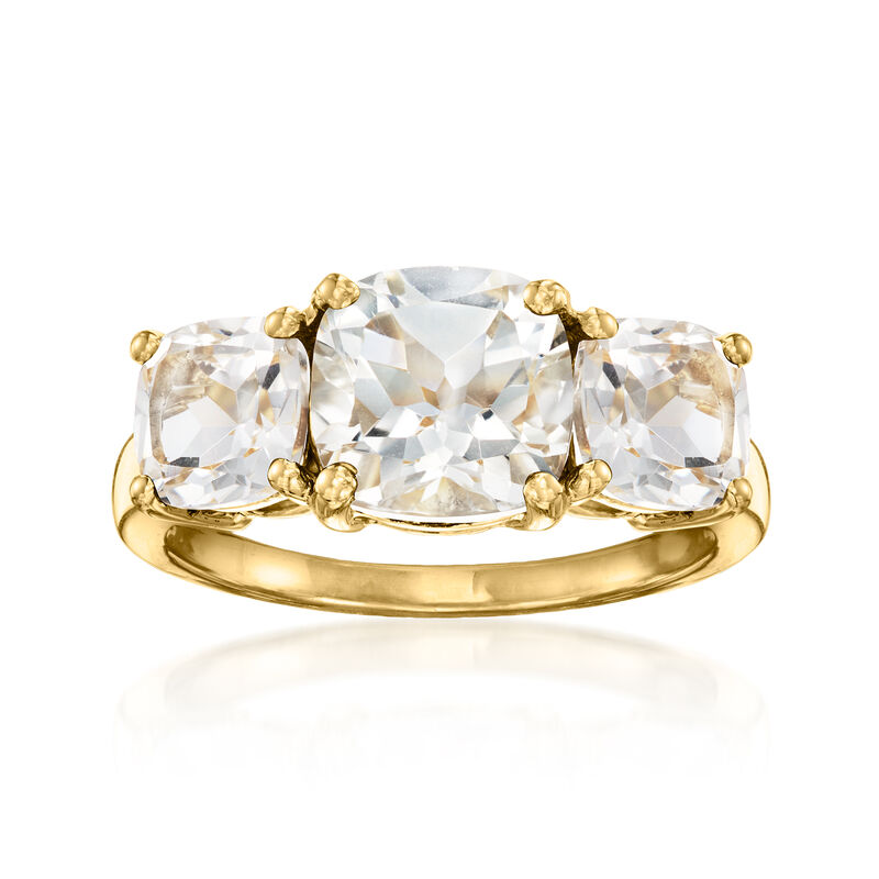 5.00 ct. t.w. White Topaz Three-Stone Ring in 18kt Gold Over Sterling image number 0