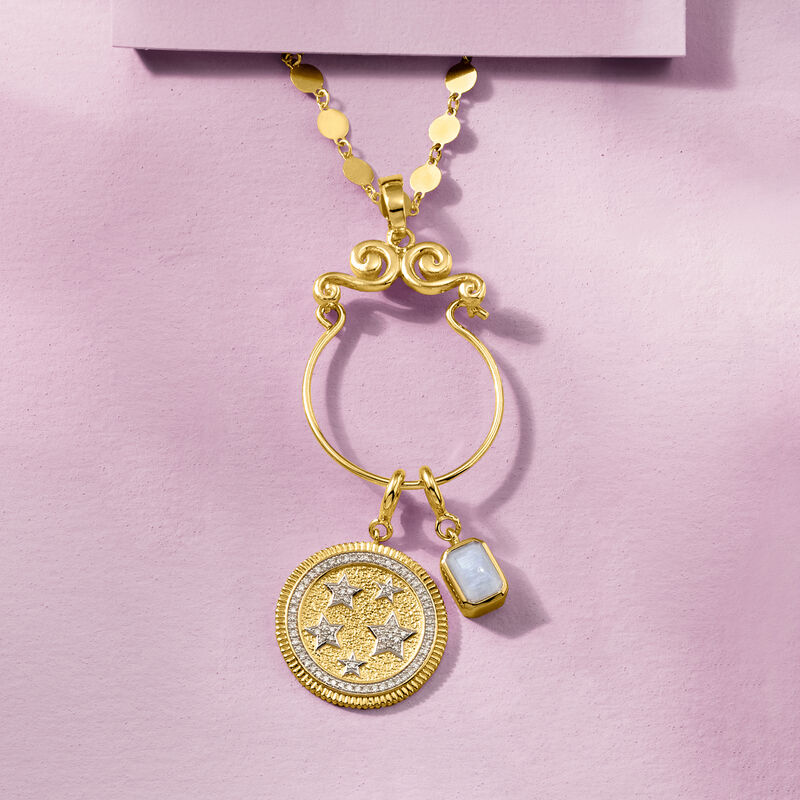 .20 ct. t.w. Diamond Stars Medallion Charm in 18kt Gold Over Sterling image number 4