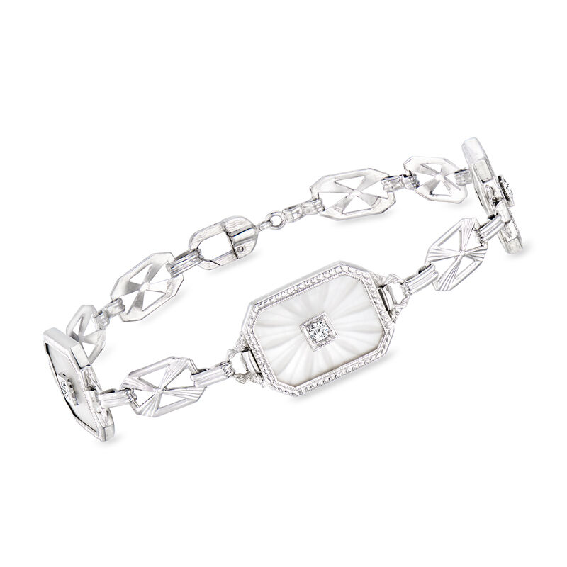 C. 1950 Vintage 6.85 ct. t.w. Rock Crystal Bracelet with .15 ct. t.w. Diamonds in 14kt White Gold. 7.25&quot; image number 0