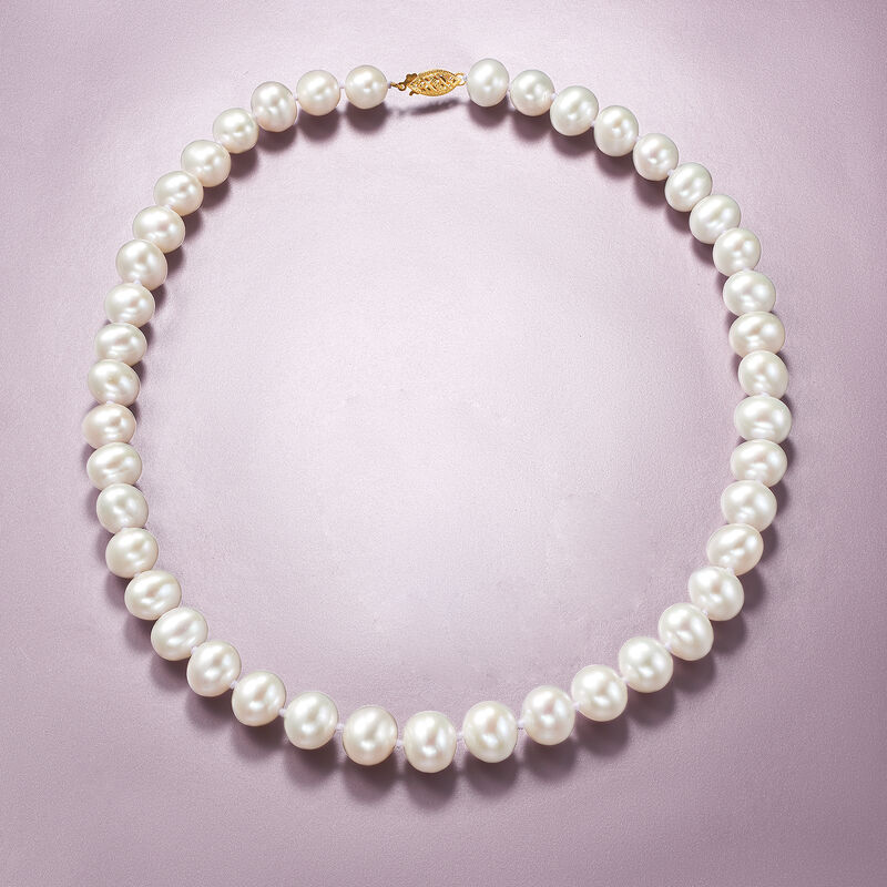9.5-10.5mm Cultured Pearl Necklace with 14kt Yellow Gold. 24&quot; image number 5