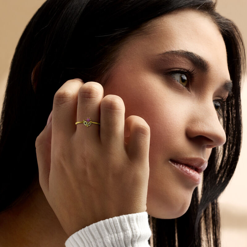 .10 Carat Rhodolite Garnet and .17 ct. t.w. Peridot Flower Ring in 14kt Yellow Gold image number 1
