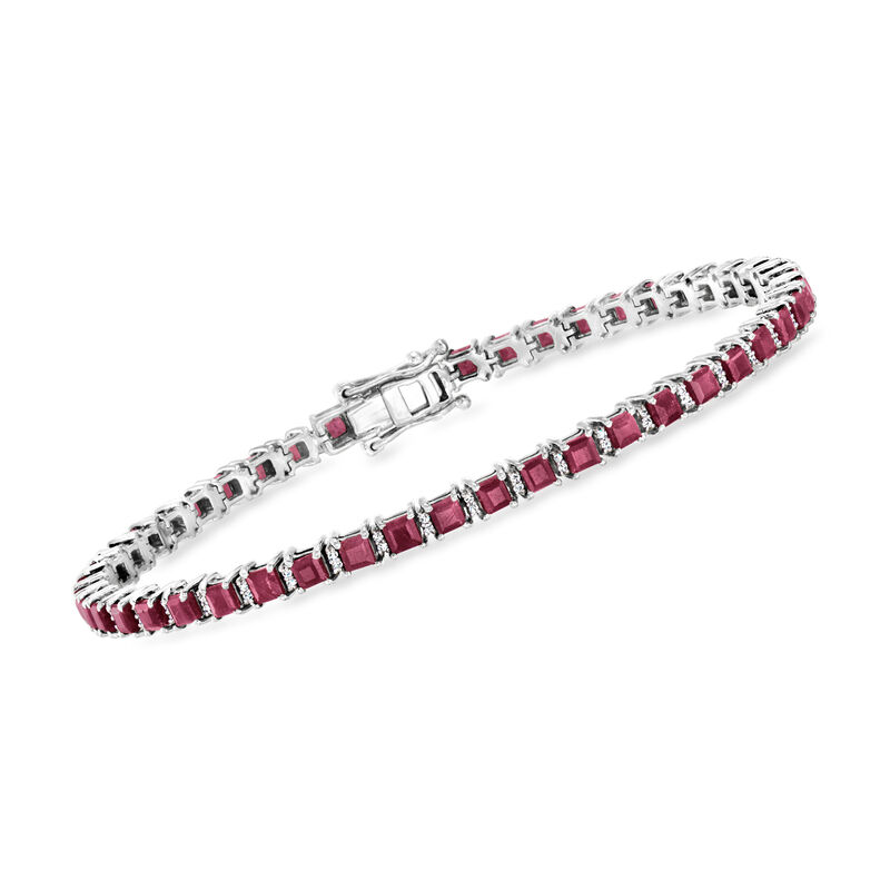 11.00 ct. t.w. Ruby and .31 ct. t.w. Diamond Tennis Bracelet in Sterling Silver image number 0