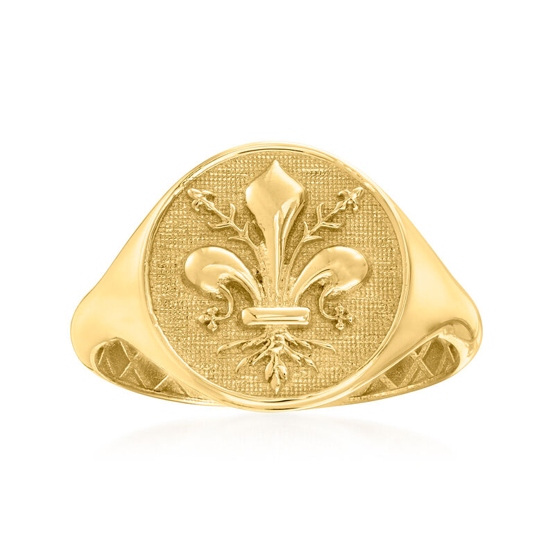 Italian 14kt Yellow Gold Fleur-De-Lis Signet Ring image number 0