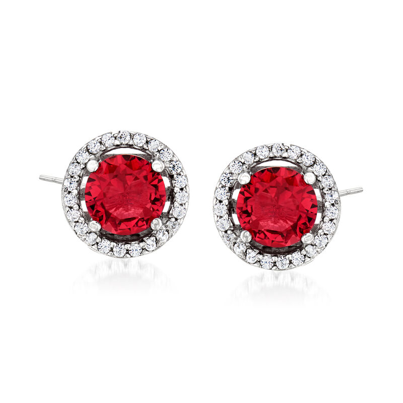 1.60 ct. t.w. Simulated Ruby and .20 ct. t.w. CZ Earrings in Sterling Silver image number 0