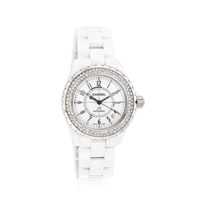 C. 1990 Vintage Chanel 1.75 ct. t.w. Diamond and White Ceramic Watch with Stainless Steel. 7&quot; image number 0