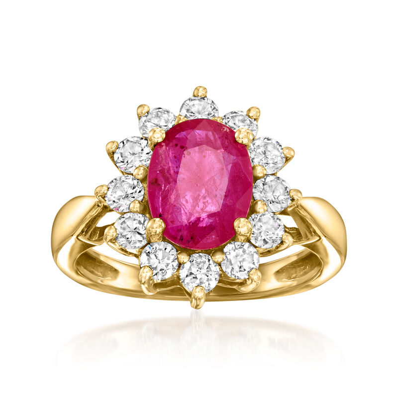 2.20 Carat Ruby and .96 ct. t.w. Diamond Flower Ring in 14kt Yellow Gold image number 0